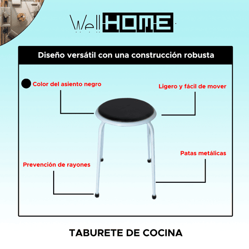 Banco de cozinha com pernas de metal, cor preta, 30,5x30,5x42,5 cm