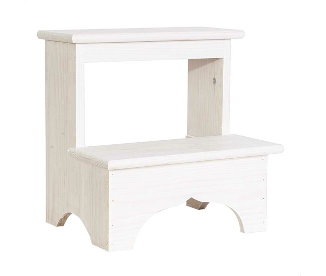 Taburete escalon fabricado en madera, acabado en blanco, 40x30x40 cm