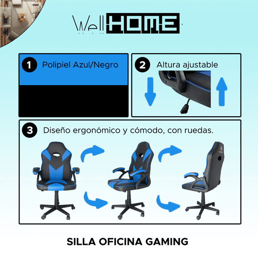 Cadeira de escritório universal para jogos azul com braços