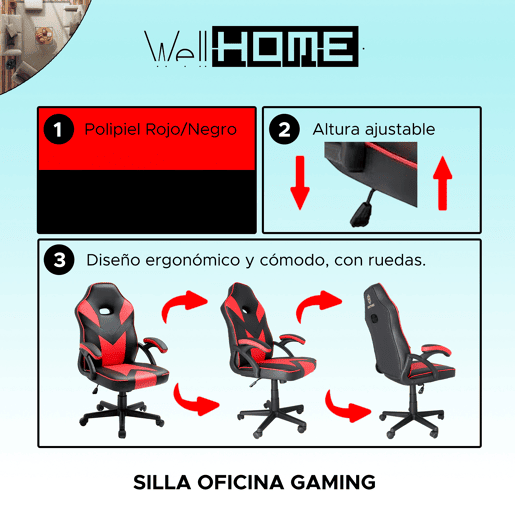 Cadeira de escritório universal para jogos, vermelha, com braços Cadeira de escritório universal para jogos, vermelha, com braços