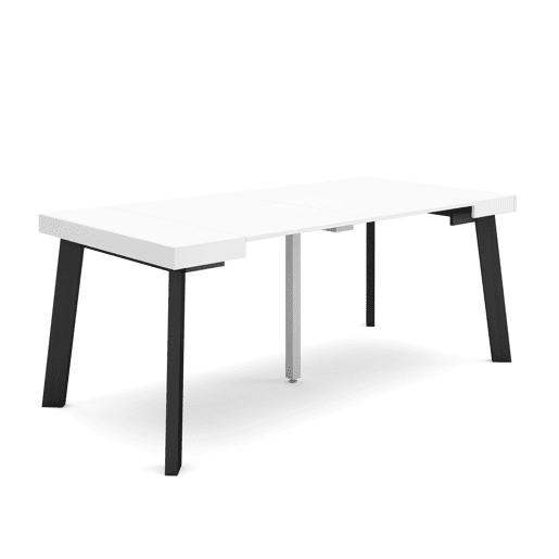 Mesa Consola Extensível, Cozinha, Sala de jantar, 180x90x73cm, Para 8 pessoas, Pés de madeira, Estilo moderno, Branco e preto