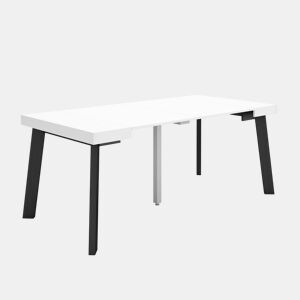 Mesa Consola Extensível, Cozinha, Sala de jantar, 180x90x73cm, Para 8 pessoas, Pés de madeira, Estilo moderno, Branco e preto
