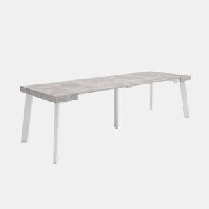 Mesa Consola Extensível, Cozinha, Sala de jantar, 262x90x73cm, Para 12 pessoas, Pés de madeira, Estilo moderno, Cimento
