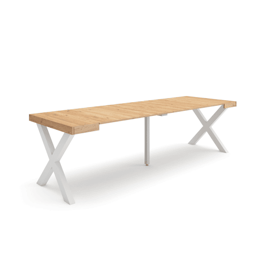 Mesa Consola Extensível, Cozinha, Sala de jantar, 262x90x73cm, Para 12 pessoas, Pés de madeira, Estilo moderno, Carvalho