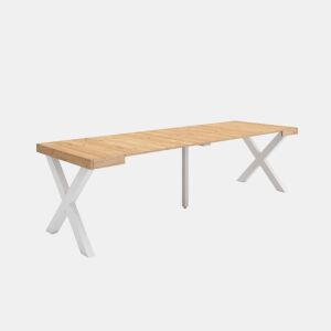 Mesa Consola Extensível, Cozinha, Sala de jantar, 262x90x73cm, Para 12 pessoas, Pés de madeira, Estilo moderno, Carvalho