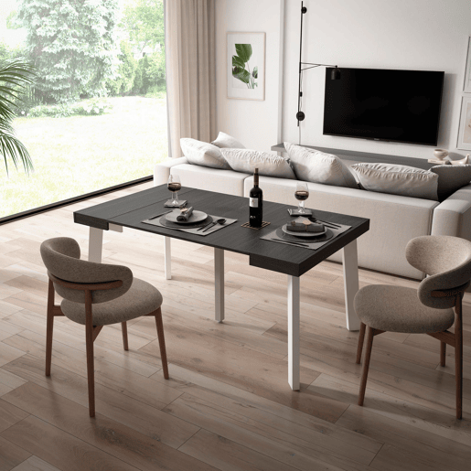 Mesa Consola Extensível, Cozinha, Sala de jantar, 160x90x73cm, Para 8 pessoas, Pés de madeira, Estilo moderno, Preto