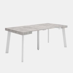 Mesa Consola Extensível, Cozinha, Sala de jantar, 180x90x73cm, Para 8 pessoas, Pés de madeira, Estilo moderno, Cimento