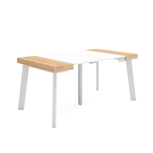 Mesa Consola Extensível, Cozinha, Sala de jantar, 160x90x73cm, Para 8 pessoas, Pés de madeira, Estilo moderno, Carvalho e branco Mesa Consola Extensível, Cozinha, Sala de jantar, 160x90x73cm, Para 8 pessoas, Pés de madeira, Estilo moderno, Carvalho e branco