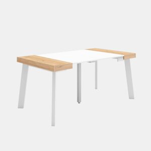 Mesa Consola Extensível, Cozinha, Sala de jantar, 160x90x73cm, Para 8 pessoas, Pés de madeira, Estilo moderno, Carvalho e branco