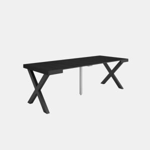 Mesa Consola Extensível, Cozinha, Sala de jantar, 222x90x73cm, Para 10 pessoas, Pés de madeira, Estilo moderno, Preto