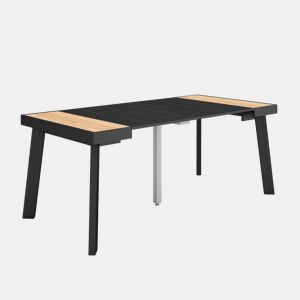 Mesa Consola Extensível, Cozinha, Sala de jantar, 180x90x73cm, Para 8 pessoas, Pés de madeira, Estilo moderno, Carvalho e preto