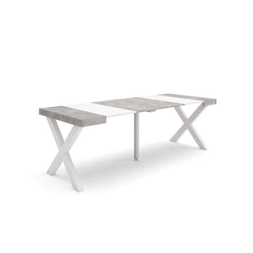 Mesa Consola Extensível, Cozinha, Sala de jantar, 222x90x73cm, Para 10 pessoas, Pés de madeira, Estilo moderno, Branco e cinzento Mesa Consola Extensível, Cozinha, Sala de jantar, 222x90x73cm, Para 10 pessoas, Pés de madeira, Estilo moderno, Branco e cinzento