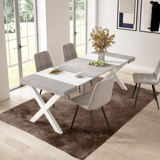 Mesa Consola Extensível, Cozinha, Sala de jantar, 222x90x73cm, Para 10 pessoas, Pés de madeira, Estilo moderno, Branco e cinzento Mesa Consola Extensível, Cozinha, Sala de jantar, 222x90x73cm, Para 10 pessoas, Pés de madeira, Estilo moderno, Branco e cinzento