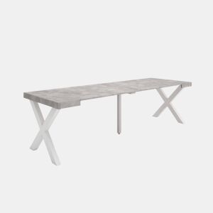 Mesa Consola Extensível, Cozinha, Sala de jantar, 262x90x73cm, Para 12 pessoas, Pés de madeira, Estilo moderno, Cimento