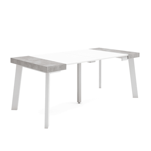 Mesa Consola Extensível, Cozinha, Sala de jantar, 180x90x73cm, Para 8 pessoas, Pés de madeira, Estilo moderno, Branco e cinzento
