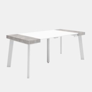 Mesa Consola Extensível, Cozinha, Sala de jantar, 180x90x73cm, Para 8 pessoas, Pés de madeira, Estilo moderno, Branco e cinzento