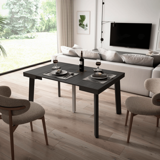 Mesa Consola Extensível, Cozinha, Sala de jantar, 140x90x73cm, Para 6 pessoas, Pés de madeira, Estilo moderno, Preto Mesa Consola Extensível, Cozinha, Sala de jantar, 140x90x73cm, Para 6 pessoas, Pés de madeira, Estilo moderno, Preto