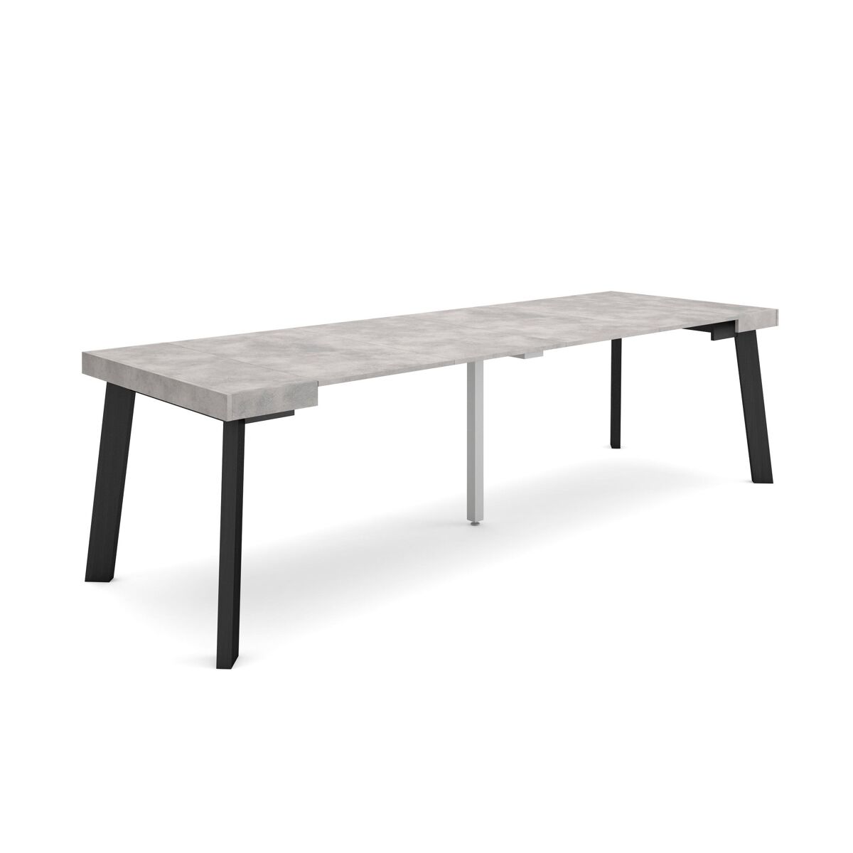 Mesa consola extensible, mesa comedor plegable, 262x90x73cm, para 12 comensales, patas de madera, estilo moderno, cemento