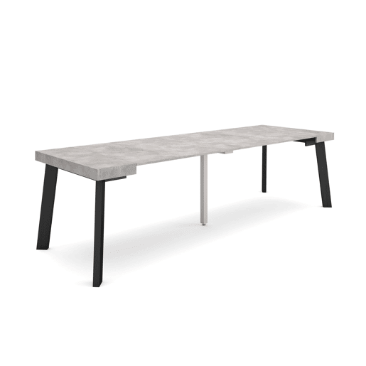 Mesa Consola Extensível, Cozinha, Sala de jantar, 262x90x73cm, Para 12 pessoas, Pés de madeira, Estilo moderno, Cimento