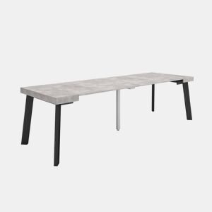 Mesa Consola Extensível, Cozinha, Sala de jantar, 262x90x73cm, Para 12 pessoas, Pés de madeira, Estilo moderno, Cimento
