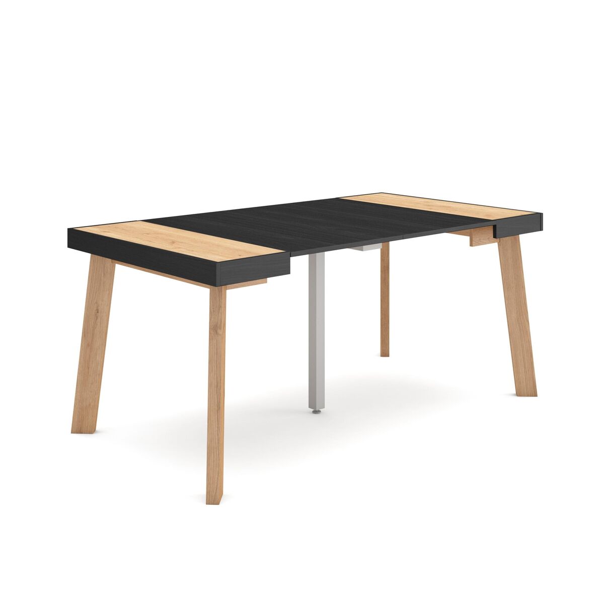 Mesa consola extensible, mesa comedor plegable, 160x90x73cm, para 8 comensales, patas de madera, estilo moderno, roble y negro