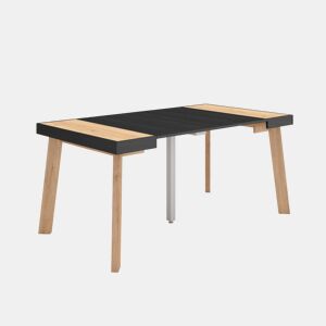 Mesa Consola Extensível, Cozinha, Sala de jantar, 160x90x73cm, Para 8 pessoas, Pés de madeira, Estilo moderno, Carvalho e preto