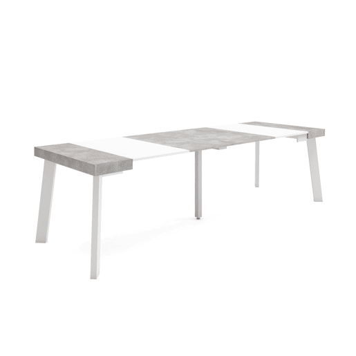 Mesa Consola Extensível, Cozinha, Sala de jantar, 262x90x73cm, Para 12 pessoas, Pés de madeira, Estilo moderno, Branco e cinzento Mesa Consola Extensível, Cozinha, Sala de jantar, 262x90x73cm, Para 12 pessoas, Pés de madeira, Estilo moderno, Branco e cinzento