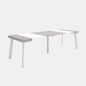 Mesa Consola Extensível, Cozinha, Sala de jantar, 262x90x73cm, Para 12 pessoas, Pés de madeira, Estilo moderno, Branco e cinzento