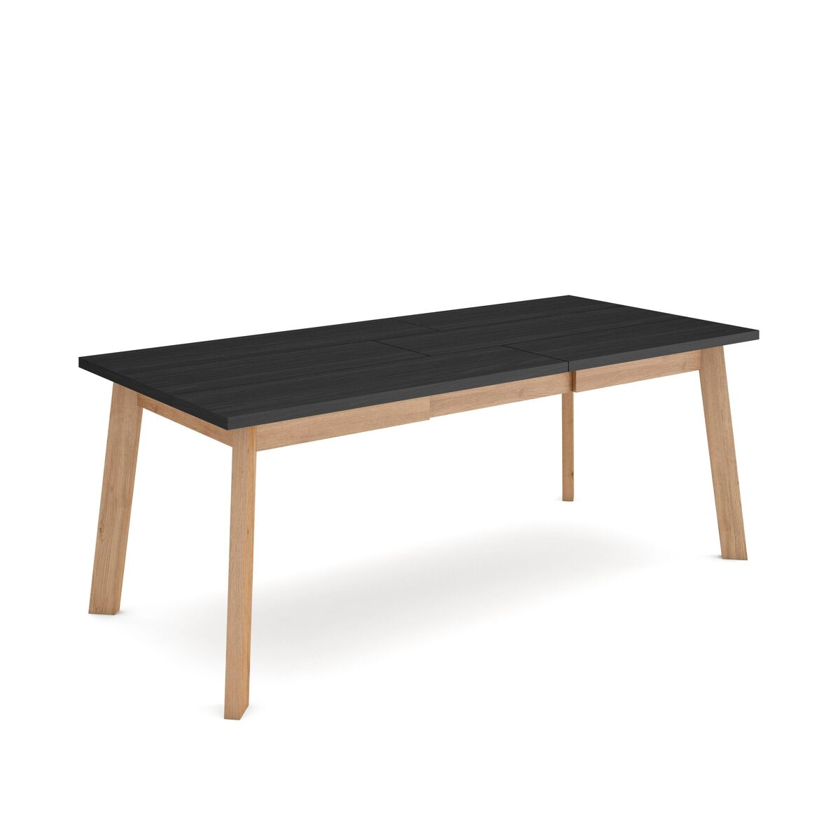 Mesa comedor, mesa fija cocina y salón, 194x90x75cm, para 10 comensales, patas de madera, negro y roble