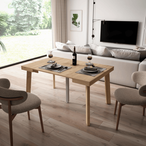 Mesa Consola Extensível, Cozinha, Sala de jantar, 140x90x73cm, Para 6 pessoas, Pés de madeira, Estilo moderno, Carvalho