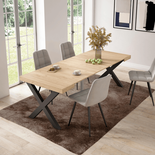 Mesa Consola Extensível, Cozinha, Sala de jantar, 222x90x73cm, Para 10 pessoas, Pés de madeira, Estilo moderno, Carvalho