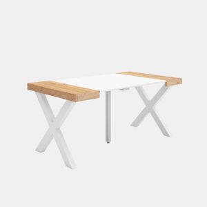 Mesa Consola Extensível, Cozinha, Sala de jantar, 160x90x73cm, Para 8 pessoas, Pés de madeira, Estilo moderno, Carvalho e branco