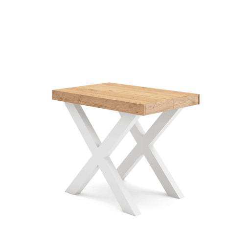 Mesa Consola Extensível, Cozinha, Sala de jantar, 160x90x73cm, Para 8 pessoas, Pés de madeira, Estilo moderno, Carvalho e branco