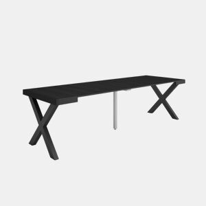 Mesa Consola Extensível, Cozinha, Sala de jantar, 262x90x73cm, Para 12 pessoas, Pés de madeira, Estilo moderno, Preto