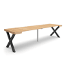 Mesa Consola Extensível, Cozinha, Sala de jantar, 302x90x73cm, Para 14 pessoas, Pés de madeira, Estilo moderno, Carvalho