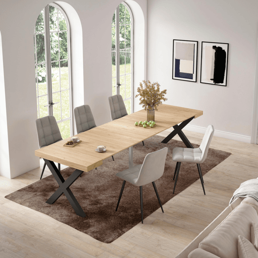 Mesa Consola Extensível, Cozinha, Sala de jantar, 302x90x73cm, Para 14 pessoas, Pés de madeira, Estilo moderno, Carvalho