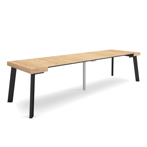 Mesa Consola Extensível, Cozinha, Sala de jantar, 302x90x73cm, Para 14 pessoas, Pés de madeira, Estilo moderno, Carvalho