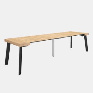 Mesa Consola Extensível, Cozinha, Sala de jantar, 302x90x73cm, Para 14 pessoas, Pés de madeira, Estilo moderno, Carvalho