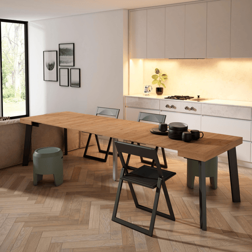 Mesa Consola Extensível, Cozinha, Sala de jantar, 302x90x73cm, Para 14 pessoas, Pés de madeira, Estilo moderno, Carvalho