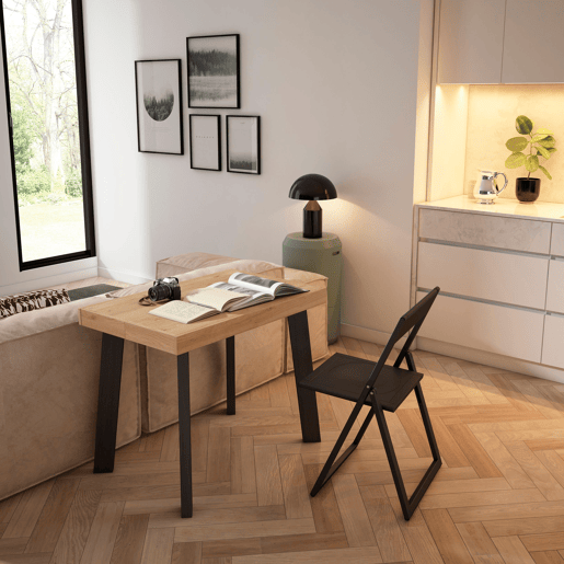 Mesa Consola Extensível, Cozinha, Sala de jantar, 302x90x73cm, Para 14 pessoas, Pés de madeira, Estilo moderno, Carvalho