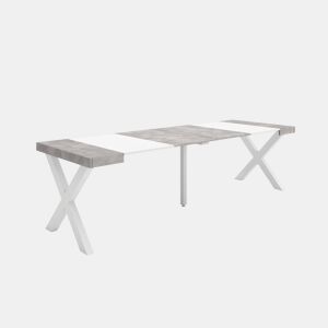 Mesa Consola Extensível, Cozinha, Sala de jantar, 262x90x73cm, Para 12 pessoas, Pés de madeira, Estilo moderno, Branco e cinzento