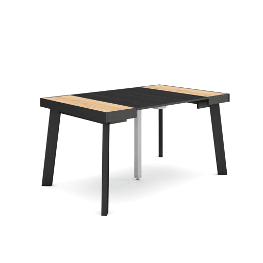Mesa Consola Extensível, Cozinha, Sala de jantar, 140x90x73cm, Para 6 pessoas, Pés de madeira, Estilo moderno, Carvalho e preto Mesa Consola Extensível, Cozinha, Sala de jantar, 140x90x73cm, Para 6 pessoas, Pés de madeira, Estilo moderno, Carvalho e preto