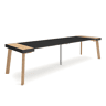 Mesa Consola Extensível, Cozinha, Sala de jantar, 302x90x73cm, Para 14 pessoas, Pés de madeira, Estilo moderno, Carvalho e preto