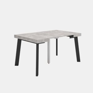Mesa Consola Extensível, Cozinha, Sala de jantar, 140x90x73cm, Para 6 pessoas, Pés de madeira, Estilo moderno, Cimento