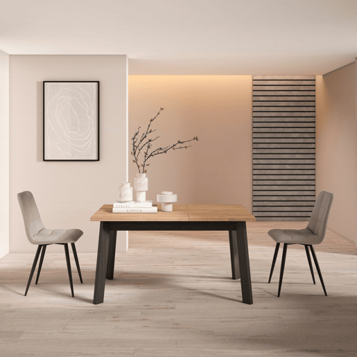 Mesa Sala de Jantar, Mesa Cozinha, 140x90x75cm, Para 6 pessoas, Pés de madeira, Carvalho e preto