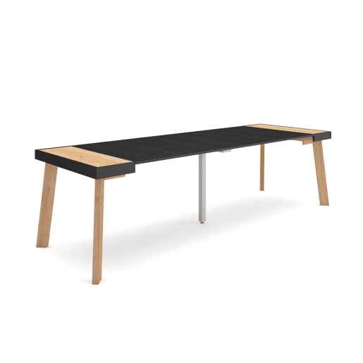 Mesa Consola Extensível, Cozinha, Sala de jantar, 262x90x73cm, Para 12 pessoas, Pés de madeira, Estilo moderno, Carvalho e preto