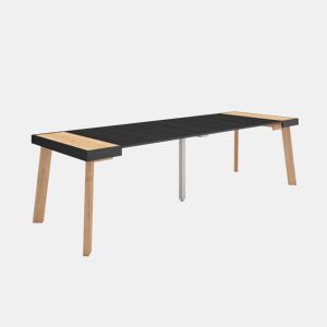 Mesa Consola Extensível, Cozinha, Sala de jantar, 262x90x73cm, Para 12 pessoas, Pés de madeira, Estilo moderno, Carvalho e preto
