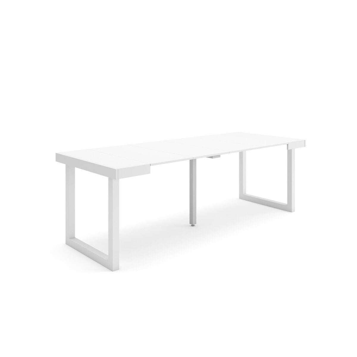 Mesa consola extensible, mesa comedor plegable, 222x90x73cm, para 10 comensales, patas madera maciza, estilo moderno, blanco