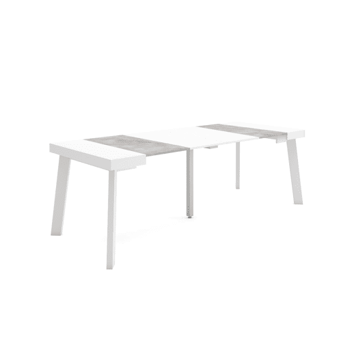 Mesa Consola Extensível, Cozinha, Sala de jantar, 222x90x73cm, Para 10 pessoas, Pés de madeira, Estilo moderno, Branco e cinzento