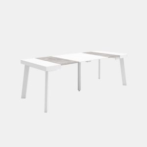Mesa Consola Extensível, Cozinha, Sala de jantar, 222x90x73cm, Para 10 pessoas, Pés de madeira, Estilo moderno, Branco e cinzento